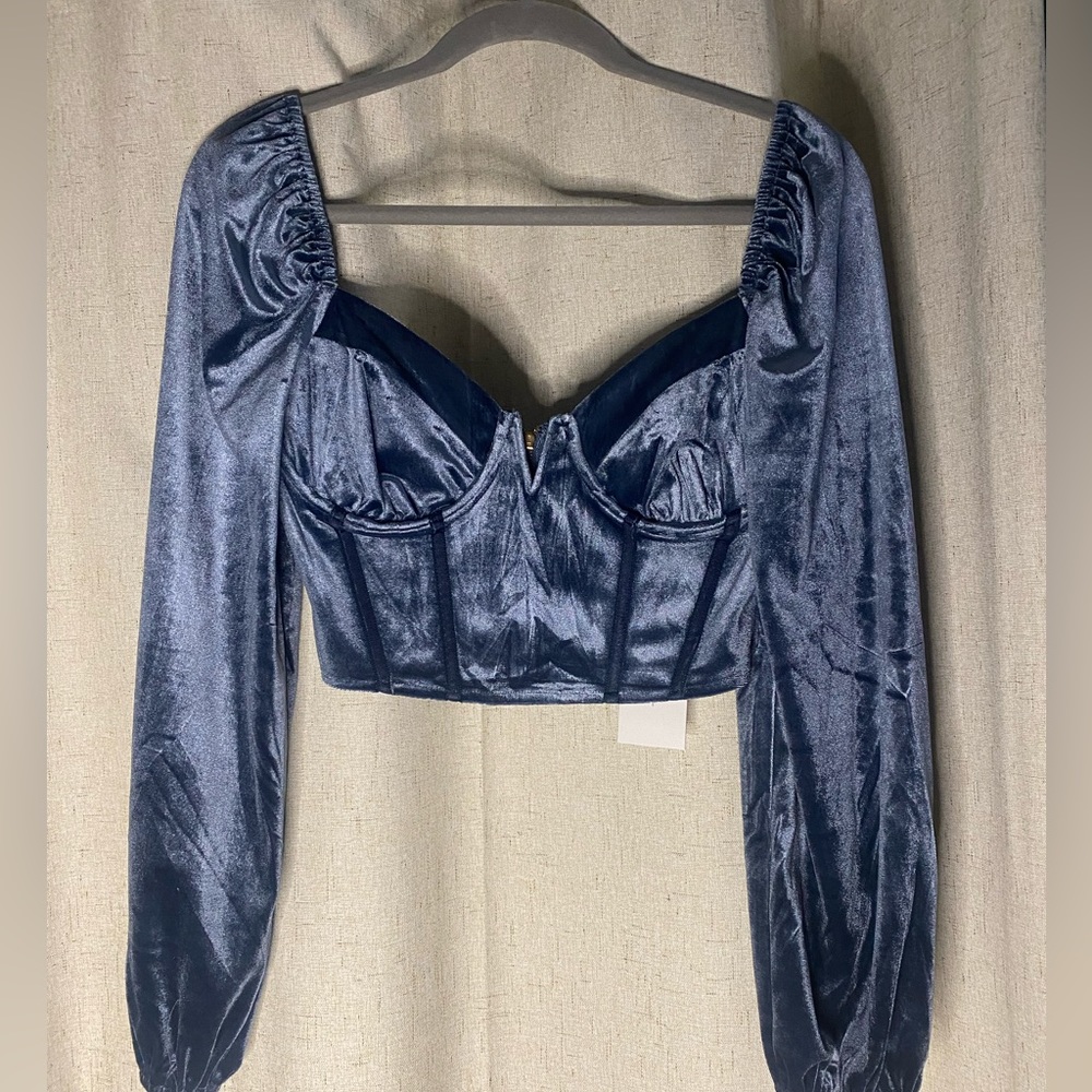 NWT blue velvet cropped top
